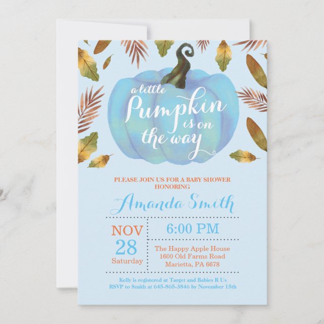 Boy Pumpkin Fall Baby Shower Invitation (Front)