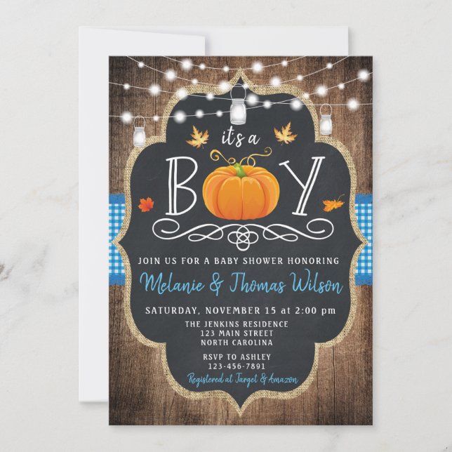 Boy Pumpkin Fall Baby Shower Invitation (Front)