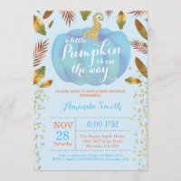 Boy Pumpkin Fall Baby Shower Invitation Gold