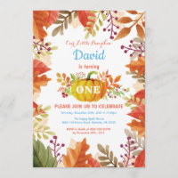 Boy Pumpkin Fall Birthday Invitation