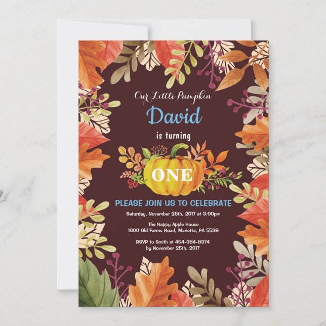 Boy Pumpkin Fall Birthday Invitation (Front)