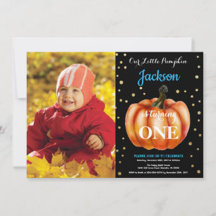 Boy Pumpkin Fall Birthday Invitation Gold