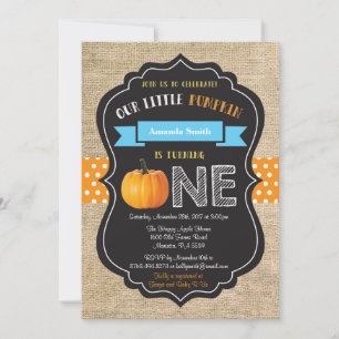 Boy Pumpkin First Birthday Invitation Burlap