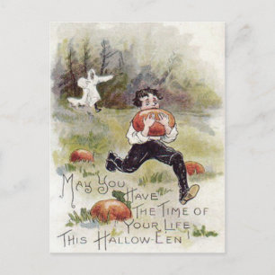 Boy Pumpkin Patch Ghost Costume Postcard