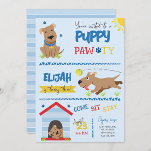 Boy Puppy Birthday Pawty Invitation