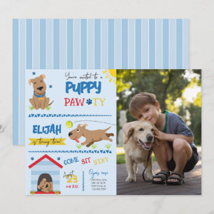 Boy Puppy Birthday Pawty Photo Invitation