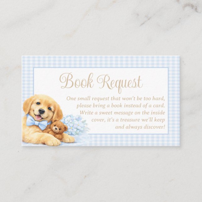 Boy Puppy Book Request – Blue Gingham Insert (Front)