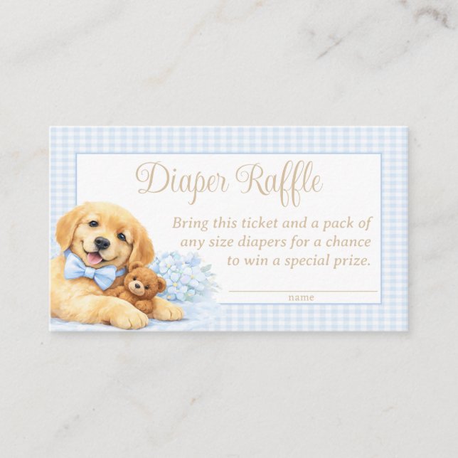 Boy Puppy Diaper Raffle – Blue Gingham Insert (Front)