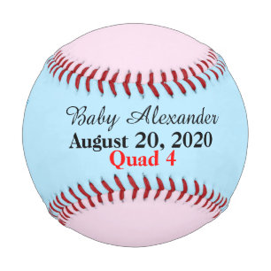 Boy Quad Blue Pink Birth Stats Baseball