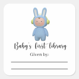 Boy rabbit - Baby Shower bookplate, books for baby Square Sticker