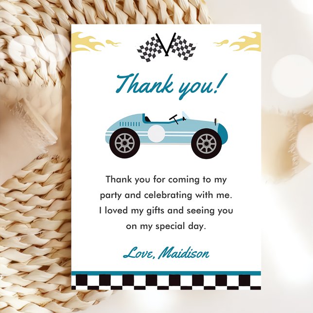 Boy Race Car Birthday Party Thank You Card (Creator Uploaded)