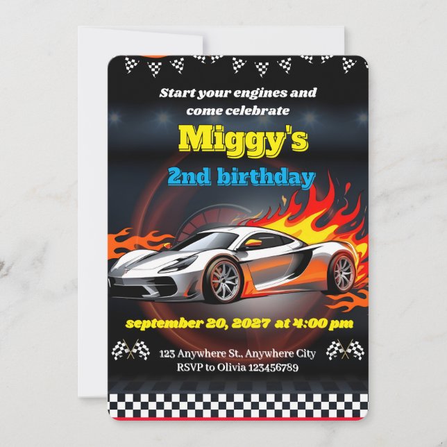Boy Race Car Hot Wheels Invitations Birthday (Front)