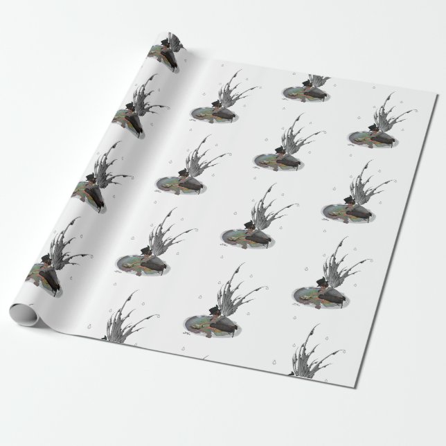 Boy Rain Fairy With Frog Wrapping Paper (Unrolled)