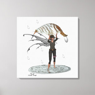 Boy Rain Fairy With Leaf Stretched Canvas Print