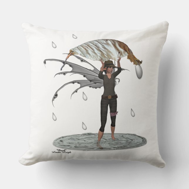 Boy Rain Fairy With Leaf Throw Pillow (Front)