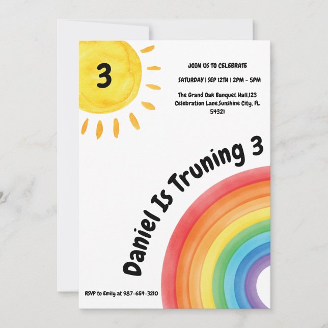 Boy Rainbow 3rd Birthday, Boy Birthday Party Invitation (Front)