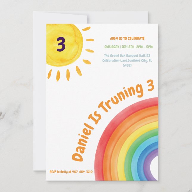 Boy Rainbow 3rd Birthday, Boy Birthday Party Invitation (Front)