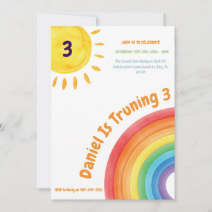 Boy Rainbow 3rd Birthday, Boy Birthday Party Invitation
