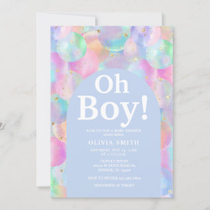 Boy Rainbow Balloons Blue Arch Baby Shower  Invitation