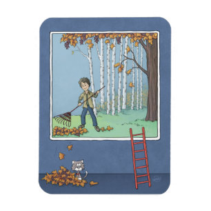 Boy raking leaves Magnet