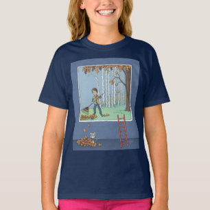 Boy raking leaves  T-Shirt