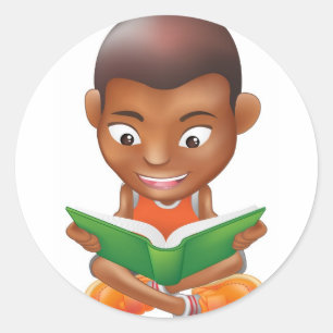 boy reading a book classic round sticker