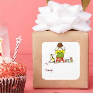 Boy reading Gift Tag