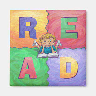 Boy Reading READ Colourful Magnet