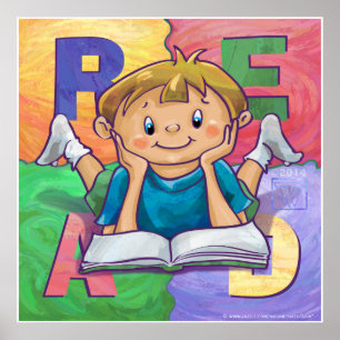 Boy Reading READ Colourful Poster