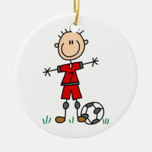 Boy Red Uniform Soccer Player T-shirts and Gifts Ceramic Tree Decoration