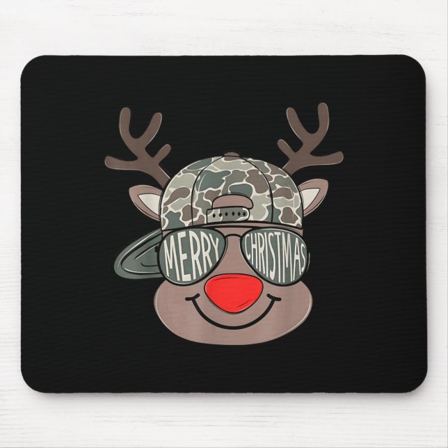 Boy Reindeer Hat Camo Hat Merry Christmas Xmas Boy Mouse Mat (Front)