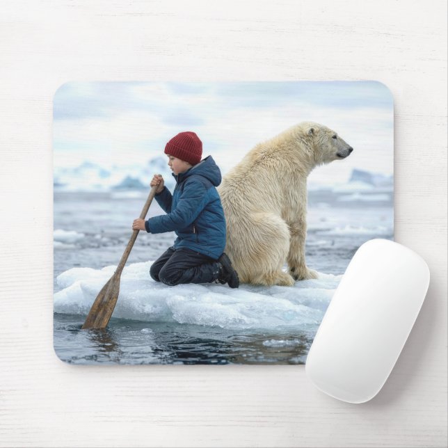 Boy Rescuing a Polar Bear Mouse Mat (With Mouse)