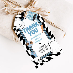 Boy Retro Ghost Halloween Birthday Favor Tags