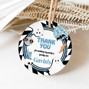 Boy Retro Ghost Halloween Birthday Round Favour Tags