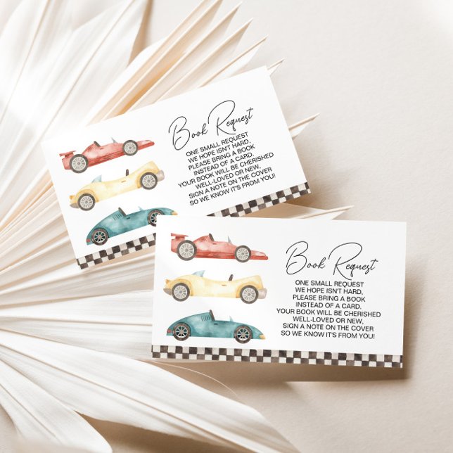 Boy Retro Race Car Baby Shower Book Request Enclosure Card (Creator Uploaded)