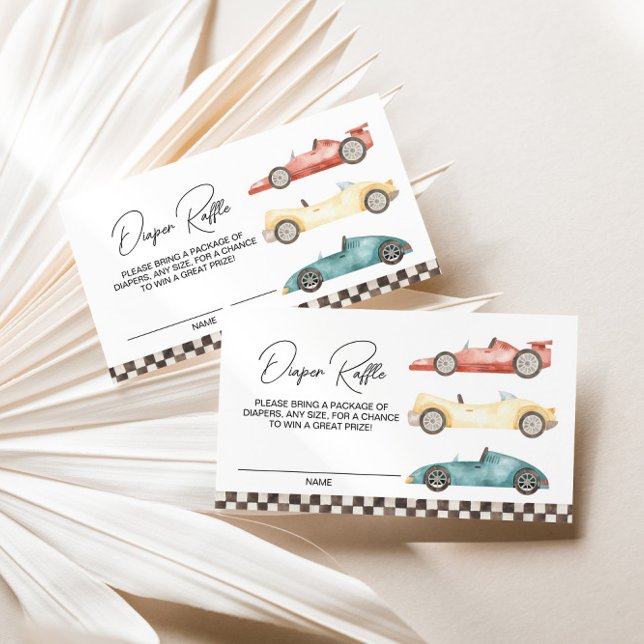 Boy Retro Race Car Baby Shower Diaper Raffle Enclo Enclosure Card (Creator Uploaded)