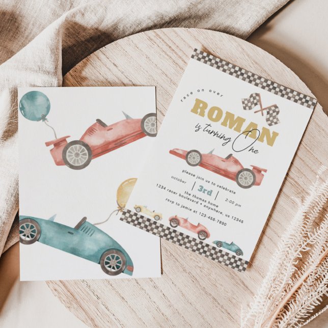 Boy Retro Race Car Birthday Party Invitation (Creator Uploaded)
