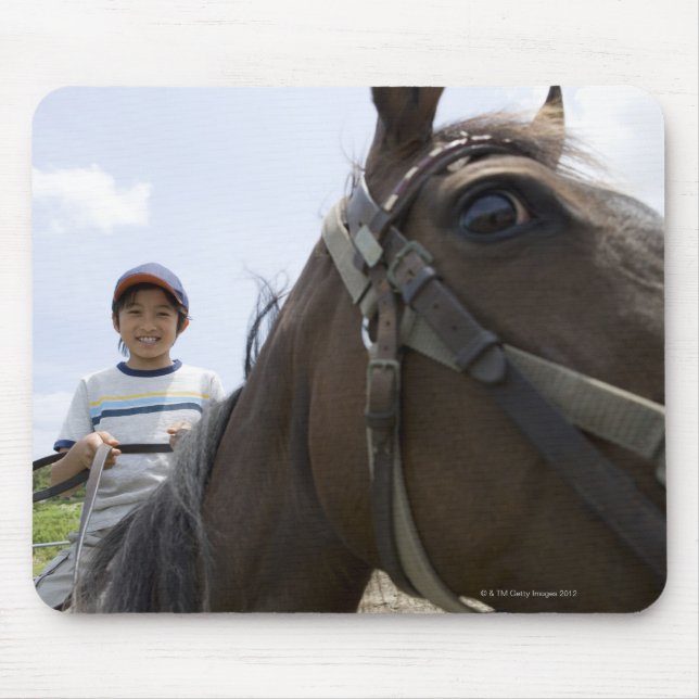 Boy riding a horse mouse mat (Front)