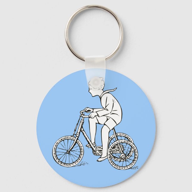 Boy Riding Antique Tricycle Key Ring (Front)