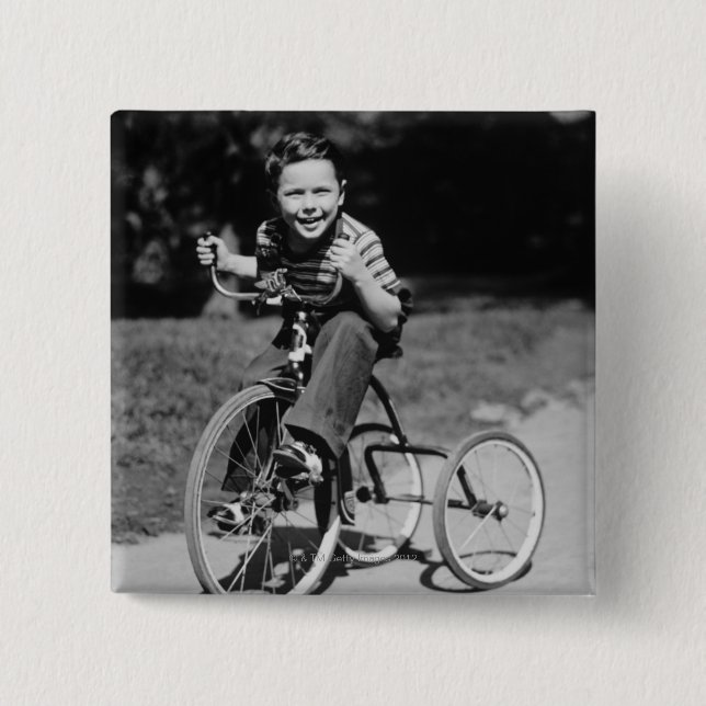 Boy Riding Tricycle 15 Cm Square Badge (Front)