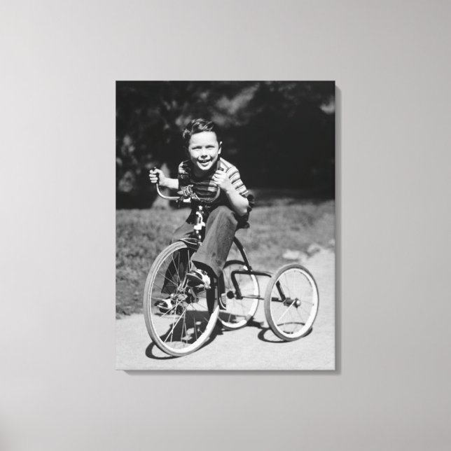 Boy Riding Tricycle Canvas Print (Front)