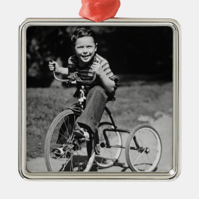 Boy Riding Tricycle Metal Tree Decoration (Front)