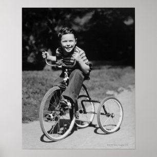 Boy Riding Tricycle Poster