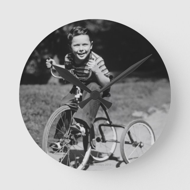 Boy Riding Tricycle Round Clock (Front)