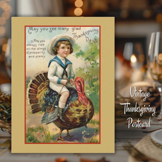 Boy Riding Turkey Vintage Thanksgiving Postcard (Boy Riding Turkey Vintage Thanksgiving Postcard)