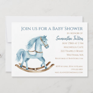 Boy Rocking Horse Baby Shower Invitation Blue