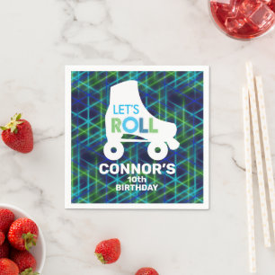 Boy Roller Skating Birthday Let's Roll  Napkin