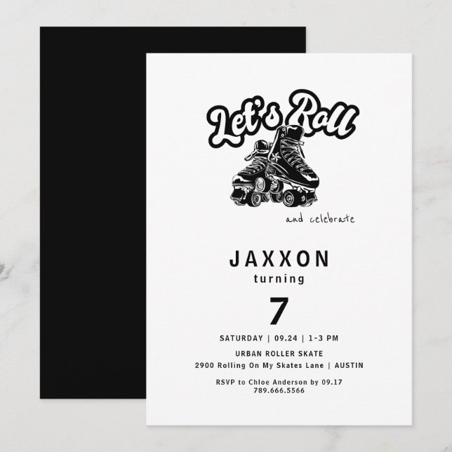 Boy Roller Skating Birthday Party Invitation (Front/Back)