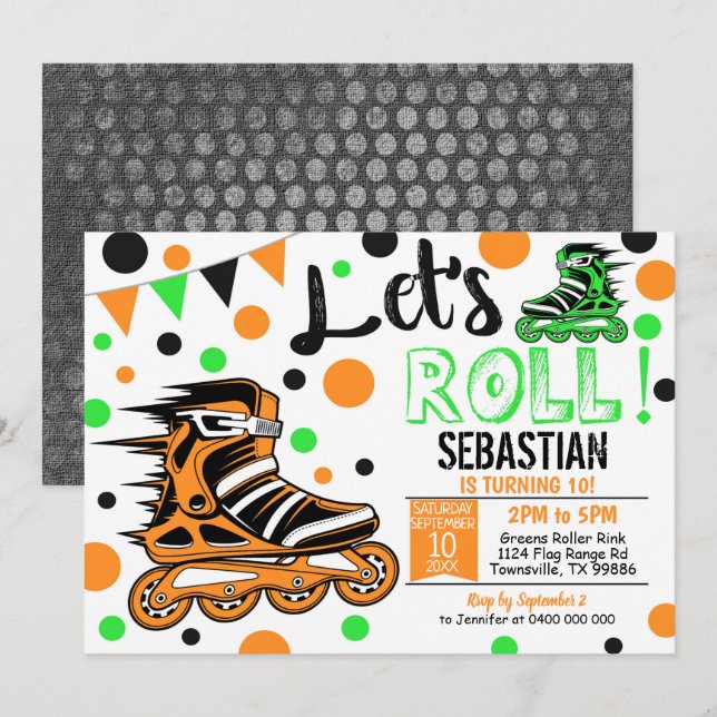 Boy Rollerblade Invitation Roller Blade Party Boy (Front/Back)
