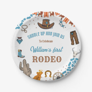 boy Rounded First Rodeo 1st Party Birthday Paper Plate
